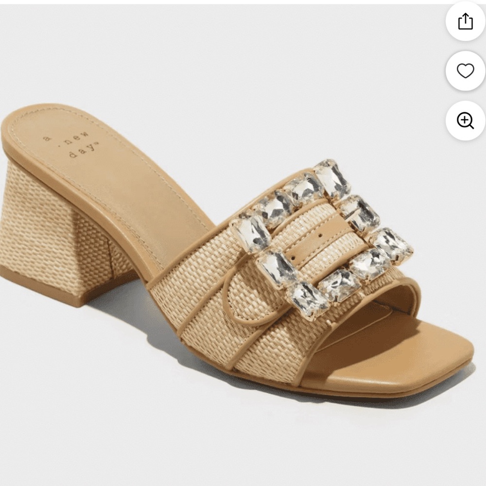 NWT A New Day Woven Block Heel Slide Sandals in Tan